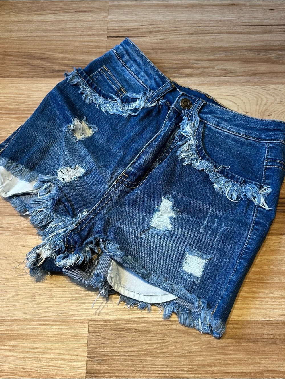 Distressed Dark Blue Denim Jean Shorts